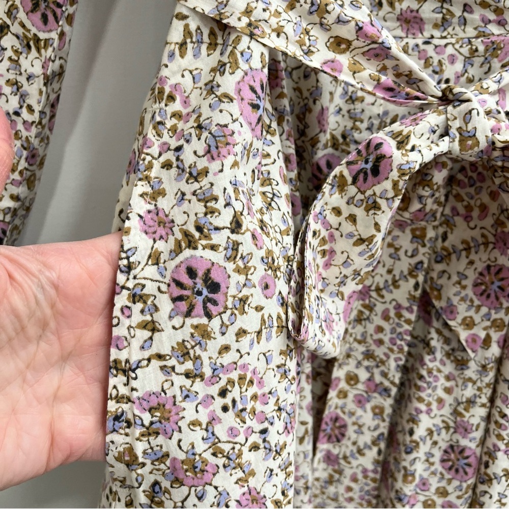 XIRENA isley dress in ivy vines cream pastel pink floral long sleeve ruffles XS - Picture 12 of 16